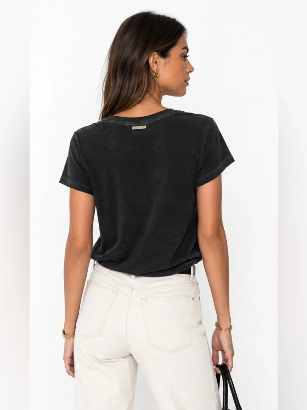 Michael Kors Short Sleeve V-Neck Tee in Faded Black